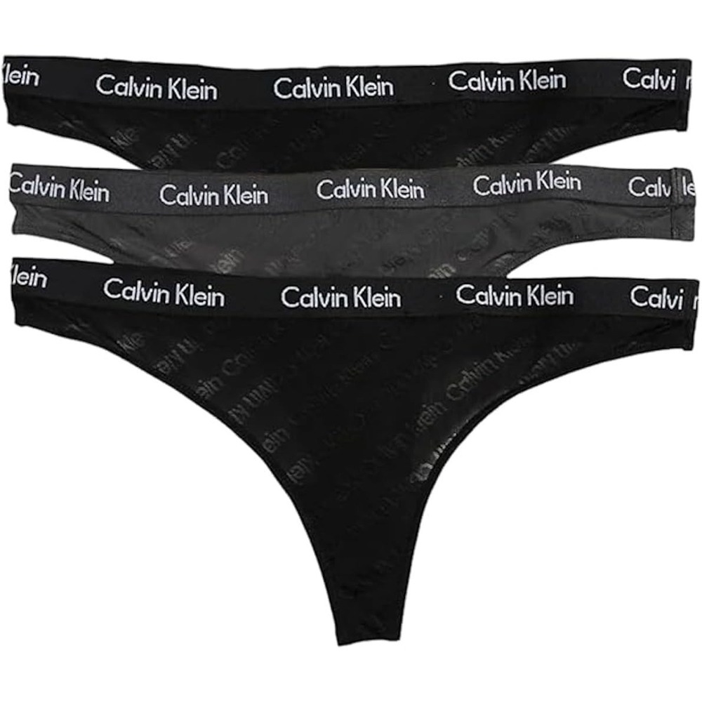Calvin Klein Thong Women L Black NEW Carousel 3 Pack Cotton Logo Waistband